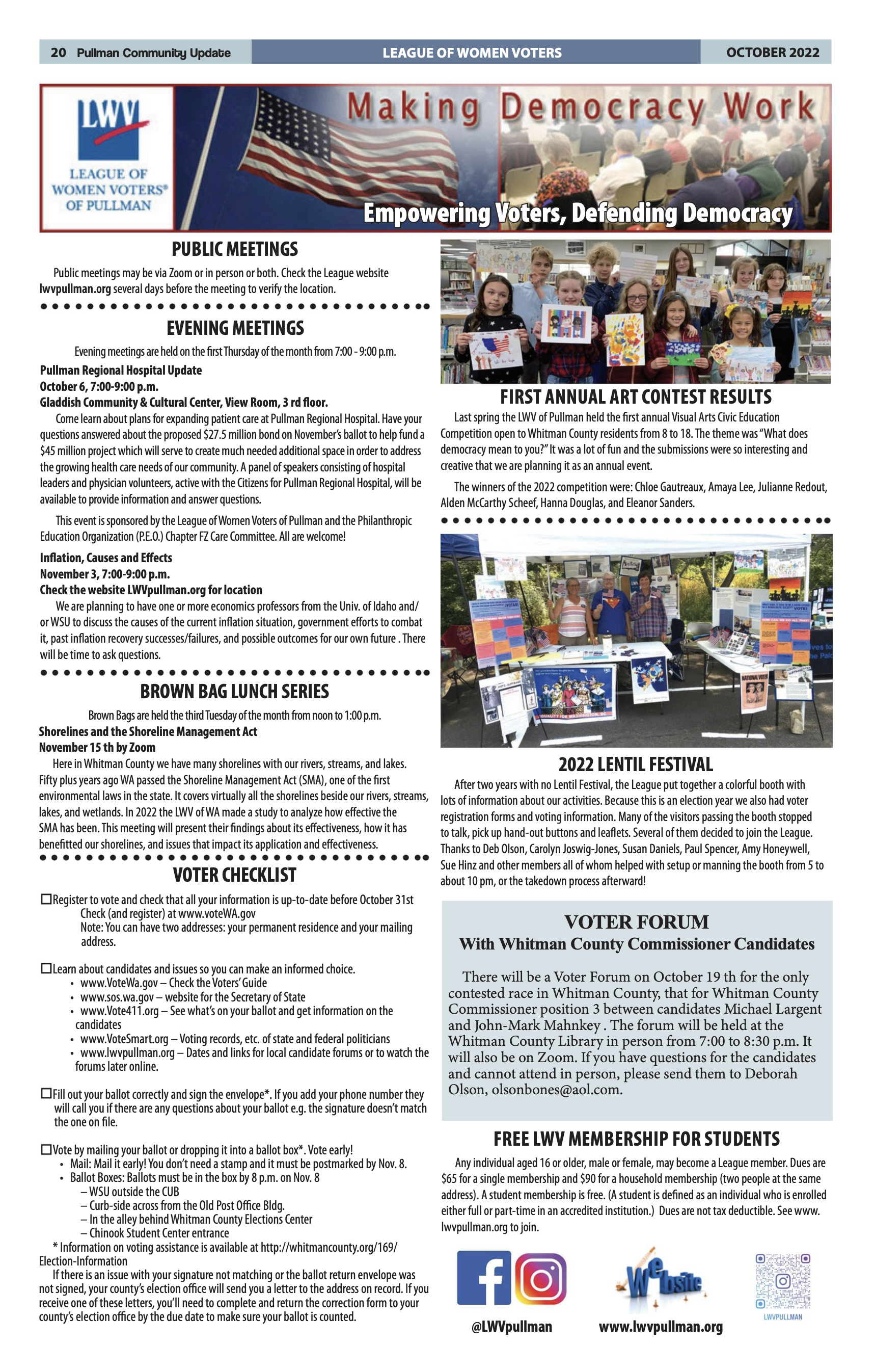 picture of the LWVP editorial page in the October issue of the Pullman Community Update